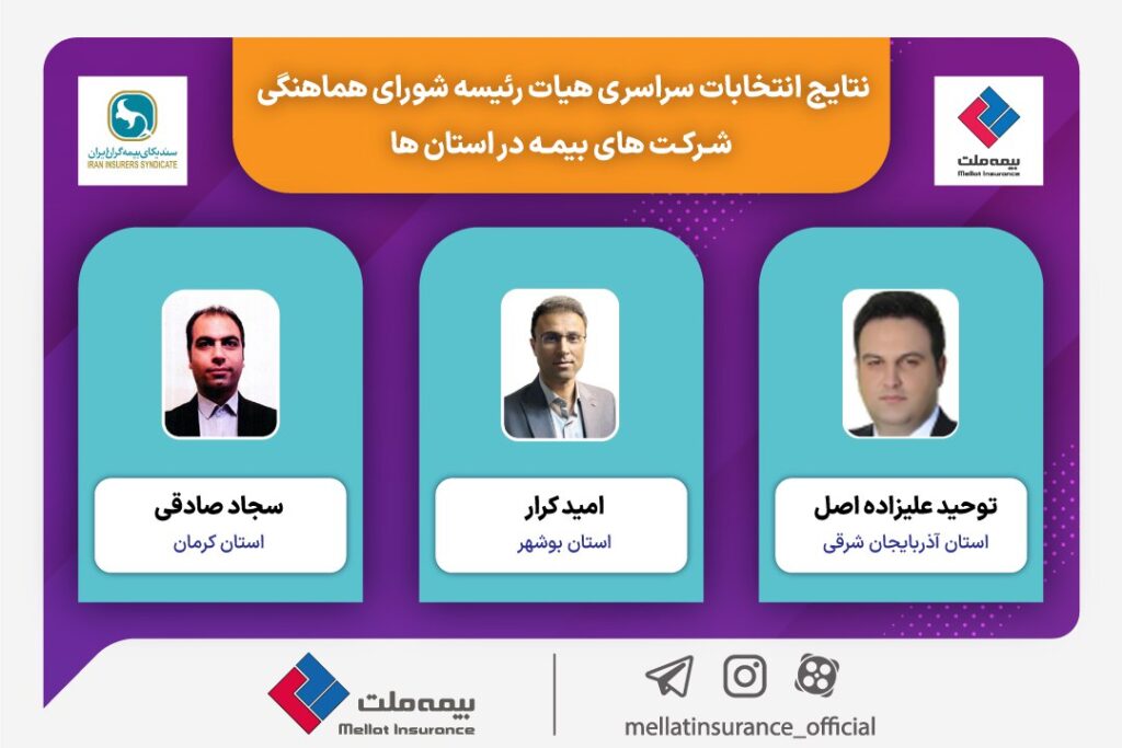  انتخاب روسای شعب بیمه ملت در استان های آذربایجان شرقی، کرمان و بوشهر 