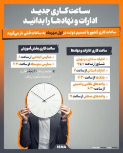 اینفوگرافیک/ بازگشت ساعت کاری نهادها از فردا به وضعیت عادی